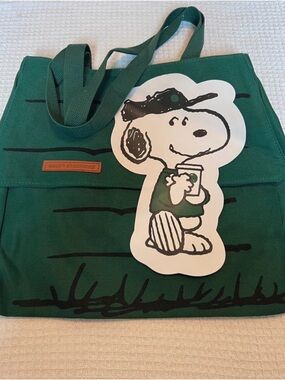 Starbucks Green Canvas Shoulder Bag with Snoopy Graphic